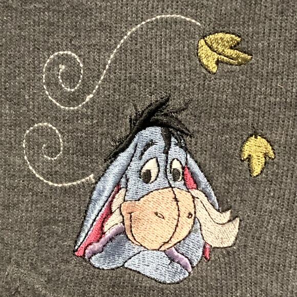 Women's DISNEY Top Sz M Eeyore Embroidered Button Down Shirt Gray Pooh Character - Picture 2 of 10